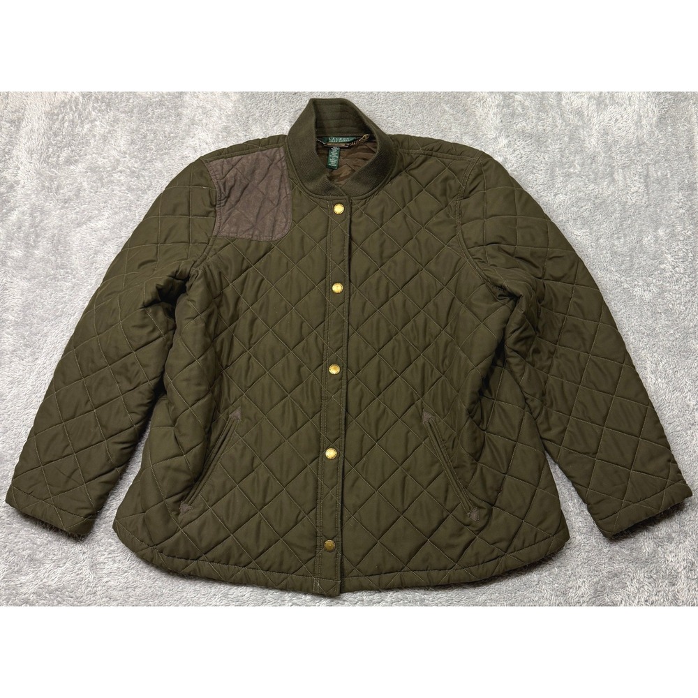 Lauren Ralph Lauren Jacket Womens 1X Olive Green Quilted Barn Coat Equestrian